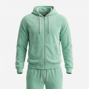 Unisex Mint Green <b>Velour</b> <b>Tracksuit</b> Full Zip Hooded Sweatshirt With Side Pockets Casual Autumn Wear Regular Fit Adult Size - Product Image 1