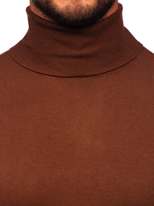 Men's Autumn Solid Color Knitted <b>Turtleneck</b> <b>Sweater</b> Full Sleeve Regular Fit Pullover Warm High Quality Wool Blend Brown - Product Image 5