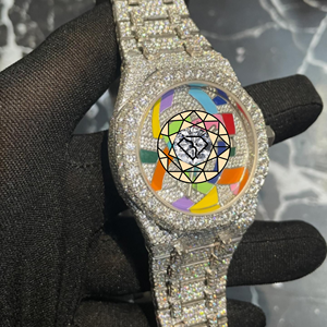 Reloj de Pulsera para Hombre, Estilo Hip Hop, Personalizado, con Cristales de Moissanita, Caja Redonda de Acero Inoxidable, Esfera Colorida, Movimiento de Cuarzo, Correa de 20 mm - Product Image 5