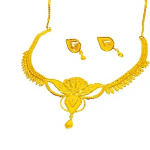 Trendy Brass 22K Gold Plated <b>Necklace</b> and Earrings Set Plant Pattern <b>Statement</b> Jewelry for Women Wedding AC41N0049 - Product Image 2