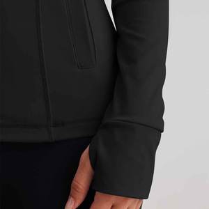 <b>Women's</b> Black Full Sleeve Zipper <b>Racer</b> <b>Jacket</b> Knitted Breathable Solid Color Regular Length Stand Collar Autumn Wear - Product Image 3