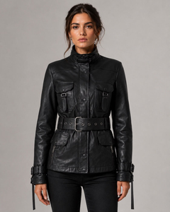 <b>Women</b> <b>Leather</b> <b>Jacket</b> <b>Vintage</b> Motorcycle Style Zip Up Stand Collar Long Sleeve Casual Outerwear Fashion Coat for Travel Outdoor - Product Image 1