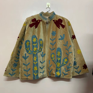 Boho Jacket, Hand-Embroidered Jacket, Velvet Suzani Jacket, Blue Pink Jacket, Bohemian Style Coat, <b>Winter</b> Fashion, Handmade Gift - Product Image 1