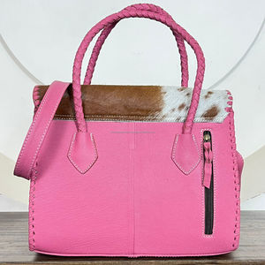 Bolso Tote de Cuero Genuino Hecho a Mano con Pelo de Vaca, Nuevo Bolso Casual de Cuero Genuino con Concho Turquesa para Mujer - Product Image 5
