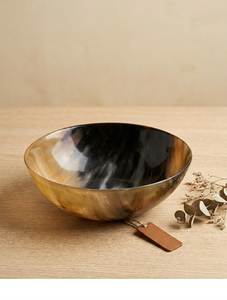 Bol en corne de buffle naturelle polie, rond, marron rayé, décoration d'intérieur, centre de table - Product Image 1
