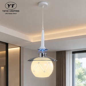 Lámpara Colgante Moderna Individual con Pantalla de Vidrio Geométrica, Cuerpo de Hierro, Altura Ajustable, E27, para Comedor y Dormitorio - Product Image 1