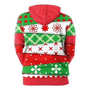 Sweat-shirt à capuche pour enfants avec imprimé cheval de Noël, motif rouge et vert, décontracté, hiver, avec design de chapeau de Père Noël - Product Image 3