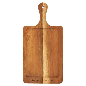 木制餐板相思木制桨板，带手柄，用于服务食品肉类奶酪面包牛排板家庭餐厅供应