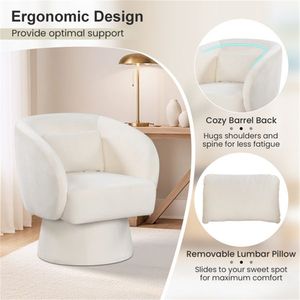 Poltrona Girevole a 360 Gradi Beige con Capacità di 180 kg, Rivestimento Morbido ed Ecologico in Peluche con Cuscino Lombare, Sedia Relax - Product Image 5