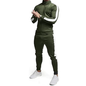 Ensemble de survêtement vert pour homme, 2 pièces, manches longues, fermeture éclair, style sportif, couleur unie, avec poches latérales, vêtements d'automne - Product Image 4