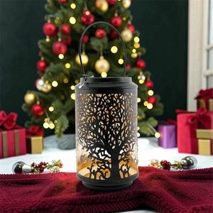 <b>Black</b> Iron <b>Lantern</b> With Tree Pattern Die Cutting Design Portable Home Decoration - Product Image 4