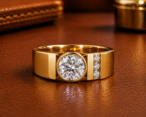 Custom 14K Pure Gold <b>Mens</b> Bezel Set Round Cut Lab Grown Diamond 1.00ct IGI Certified Solitaire Engagement <b>Rings</b> Anniversary Band - Product Image 1