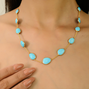 Novedades: Collar de cadena con colgante de turquesa de forma irregular en oro amarillo K14, diseño más reciente, colección de joyería hecha a mano - Product Image 2