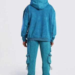 Survêtement unisexe bleu à capuche, pantalon cargo à fermeture éclair, manches longues, vêtements décontractés d'automne, polyester/nylon, léger, couleur unie - Product Image 6