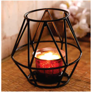 Minimalist Matte Black Geometric Metal <b>Tealight</b> Holder Wire Iron Candle <b>Lantern</b> Tabletop Decorative Centerpiece for Cafe Stand - Product Image 1
