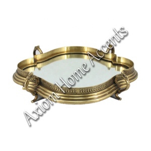 Axiom <b>Home</b> Accents' Sleek Modern Brass Tray Elegant Wood Metal Tray for Christmas Celebrations and <b>Home</b> Decor - Product Image 1