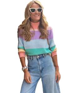 Suéter de Punto Casual de Moda Coreana para Mujer, Jersey de Cuello Redondo, Talla Única para Invierno y Verano, Hecho de Poliéster - Product Image 1