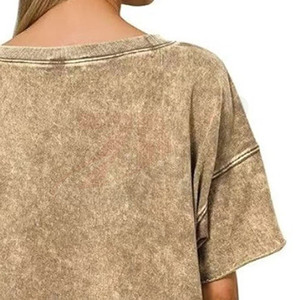 เสื้อยืดโอเวอร์ไซส์ผ้าฝ้ายฟอกทรงหลวม คอโอ แขนสั้น สีพื้น สไตล์ลำลองสำหรับผู้หญิง รุ่นใหม่ล่าสุด - Product Image 4