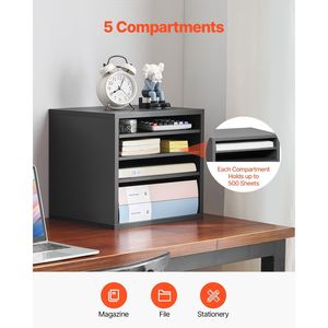 Organizzatore per Ufficio in Legno Regolabile con 5 Scomparti, Classificatore per Documenti in MDF - Product Image 4