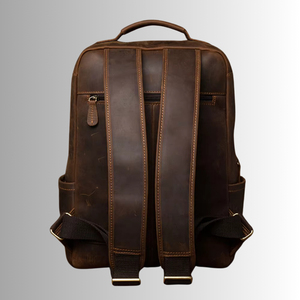 Genuine Leather Vintage Style Travel Laptop <b>Backpack</b> <b>with</b> Nylon Lining Business Casual Design 36-55L Capacity - Product Image 2
