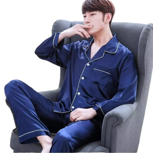 New Silk Satin Long Sleeve Sleepwear <b>Sets</b> Breathable and Solid Color Loungewear <b>for</b> Home Couple <b>Pajamas</b> <b>for</b> <b>Men</b> and Women - Product Image 1