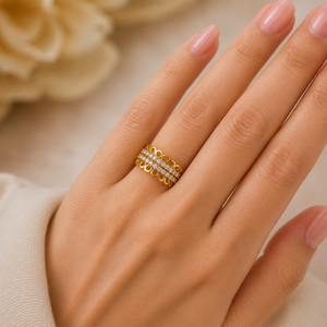 Anillo de banda cultivado en laboratorio |   Oro amarillo de 14 quilates |   Diseño de doble fila de círculos abiertos |   Aniversario de Boda |   Regalo para Fiestas |   Chapado en Rodio - Product Image 5