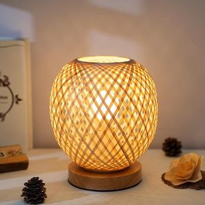Natural Handmade Bamboo Lantern Lamp | Rustic <b>Bedside</b> Decorative Night <b>Light</b> - Product Image 2