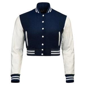 แจ็คเก็ตเบสบอลหนังและขนสัตว์คุณภาพพรีเมียม แขนยาว สไตล์คลาสสิกแบบวิทยาลัย แจ็คเก็ตบอมเบอร์ แจ็คเก็ตวาร์ซิตี้ สำหรับผู้หญิง - Product Image 1
