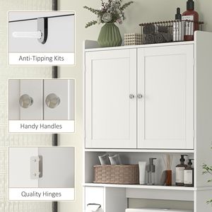 Modern 2-Door Over Toilet <b>Storage</b> <b>Cabinet</b> with <b>White</b> PVC Above Commode <b>Storage</b> Integrated Toilet Paper Holder for Hospital Use - Product Image 6