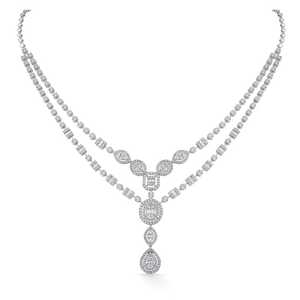 Luxury Double Layer Crystal 18K Solid Gold <b>Necklace</b> for Women | Bridal Wedding Gift Jewelry | Elegant IGI Certified Drop Pendant - Product Image 1