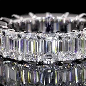 Wholesale IGI Certified 8 CT Large <b>Emerald</b> Cut Lab Diamond Full Eternity <b>Band</b> Shared Prong 18K Solid Gold Bridal <b>Ring</b> - Product Image 4