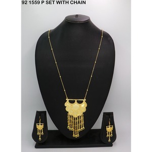 Hermoso conjunto de collar con colgante Jhalar chapado en oro, estilo étnico, conjunto de joyería de aleación de oro, collar con cadena para mujer, joyería de moda. - Product Image 3