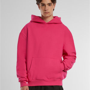 Sudadera con capucha rosa fucsia 100% algodón personalizada para mujer, estilo urbano, hombros caídos, peso pesado, lavado ácido, tejido informal - Product Image 3