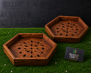 Bandeja de Servir Hexagonal de Madera Hecha a Mano con Diseño Floral y Art Deco, Regalo Decorativo Multifuncional para el Hogar - Product Image 2