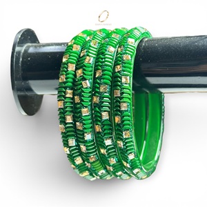 Export Quality Indian <b>Crystal</b> Zircon Gold Plated Oval Cut Trendy Premium Kashmiri Glass Bangles Unisex Wedding Festival Wear - Product Image 2