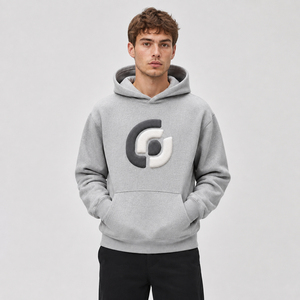 เสื้อฮู้ดพิมพ์ลายพัฟสำหรับผู้ชายยุคใหม่ ผสมผสานกราฟิกสามมิติ ให้ความสบายและทรงหลวมสำหรับการแต่งกายสไตล์คนเมืองในทุกวัน - Product Image 1