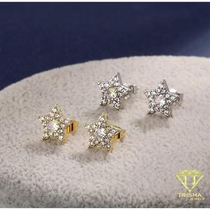Pendientes de Plata de Ley 925 con Diamantes de Moissanita en Forma de Estrella de Cinco Puntas, Tono Dorado y Plateado, Joyería de Moda al por Mayor - Product Image 5