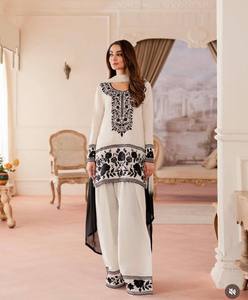 <b>Festival</b> Wear Crepe With Embroidery Molty Nidal Work <b>Top</b> and Farshi Palazzo With Faux Georgette Digital Print Lace Work Dupatta - Product Image 1