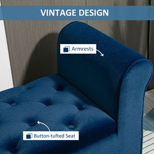 Panca contenitore imbottita in velluto blu con braccioli arrotolati e capitonné, ideale per casa, ufficio, ingresso, appartamento, ospedale - Product Image 6