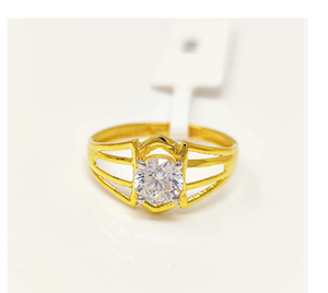 Stunning Classic 22K Solid Gold <b>Ring</b> for Women Cubic Zirconia Solitaire Triple <b>Split</b> Shank Geometric Halo Certified Fine Jewelry - Product Image 2