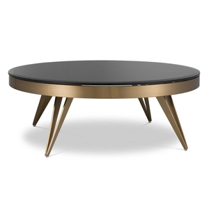 Fine Quality Stainless Steel Brass <b>Round</b> Coffee <b>Table</b> with Black Tempered Glass Top for Living Room Furniture Hotel Project - Product Image 1
