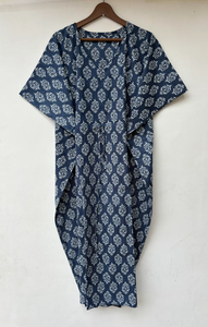 Nuevo Kaftán Naaz Textile con Estampado Animal, Cuello en V, Cordón Ajustable, Manga Corta, Corte Evase, Algodón Suave Indio, Encaje, Largo Completo, para Mujer - Product Image 5