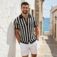 Chemises polo en coton pour hommes, tricotées, rayées, à manches courtes, boutonnées, décontractées, respirantes, classiques, vintage, en polyester, mode OEM