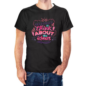 Camiseta Casual de Manga Corta con Cuello Redondo para Hombre, Color Negro, con Estampado de Letras Digitales, 100% Algodón, Tejido de Punto Suave, Corte Regular - Product Image 4