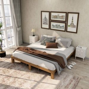 Cama King Size con Plataforma de Madera Sólida y Soporte de Listones de Madera Resistente, Fácil de Armar, No Requiere Base de Muelles - Product Image 1