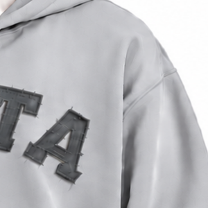 Light <b>Grey</b> Mens Full Zip Hoodie Chenille Letter Patch Heavyweight Fleece Oversized Casual Streetwear <b>Sweatshirt</b> with Pockets - Product Image 5