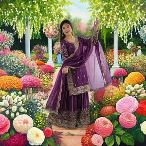 Traje de Georgette de Seda de Lujo con Bordado Dorado Intenso, Diseño Exclusivo Salwar Kameez, Conjunto Étnico Tradicional Pakistaní para Fiestas y Uso Casual - Product Image 1