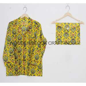 ชุดนอนผ้าฝ้ายเนื้อนุ่มพิมพ์ลายดอกไม้ด้วยมือ ชุดนอนแขนยาวสำหรับผู้หญิง ใส่สบายๆ ในช่วงฤดูร้อน เหมาะสำหรับใช้ในชีวิตประจำวัน - Product Image 3