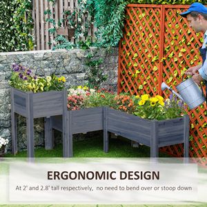 Set di 3 Fioriere Rialzate Classiche in Legno Grigio con Gambe per Orto, Erbe Aromatiche, Balcone, Giardino e Patio - Product Image 5
