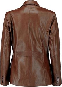 Wholesale High Quality Women's <b>Jackets</b> Brown <b>Leather</b> <b>Blazer</b> Women OEM Genuine <b>Leather</b> Casual Coat Long Sleeves Custom Logo Color - Product Image 3
